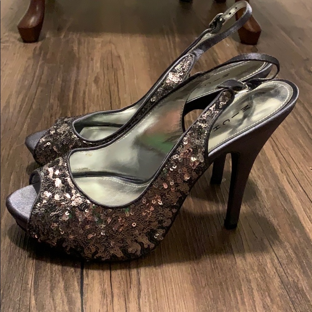 Michael Sliver sequin sparkle heels